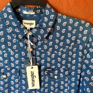 Wrangler Navy Print Western Mens Shirt – Various sizes NWT